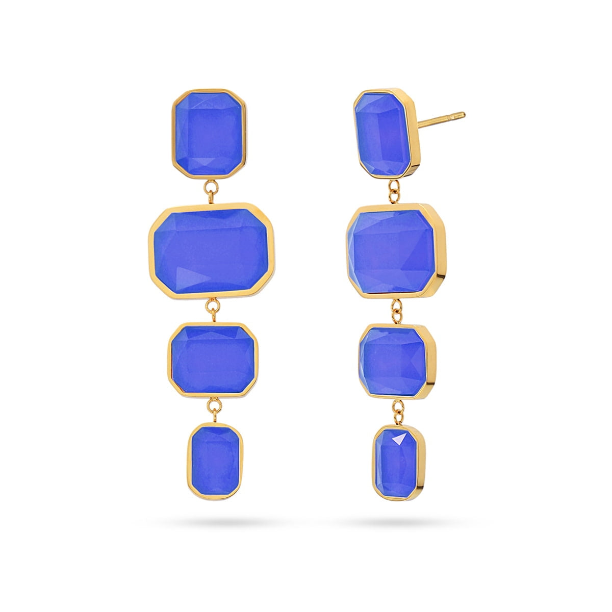 Pendientes largos con cristales en tono azul, perfectos para dar luz y color a un conjunto elegante