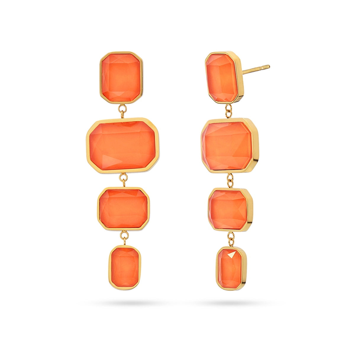 Pendientes largos con cristales en tono naranja, una opción llamativa y luminosa para eventos