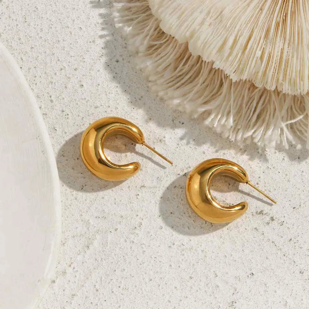 Pendientes luna dorados de acero inoxidable, diseño celestial y sencillo para diario