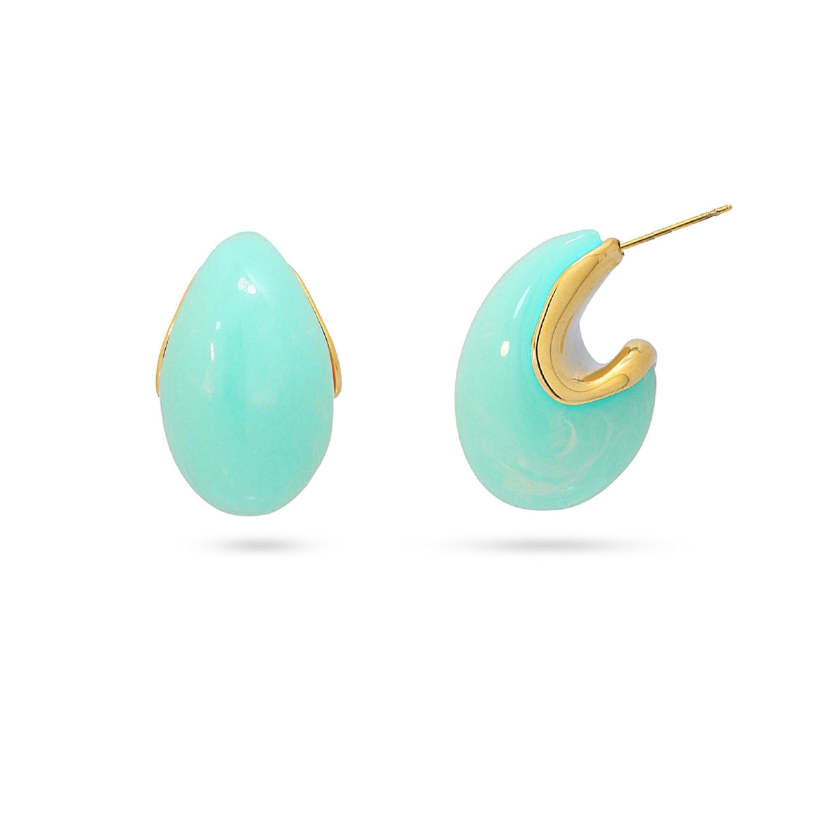 Pendientes Nébula Mini de acero dorado y resina aguamarina - vista frontal