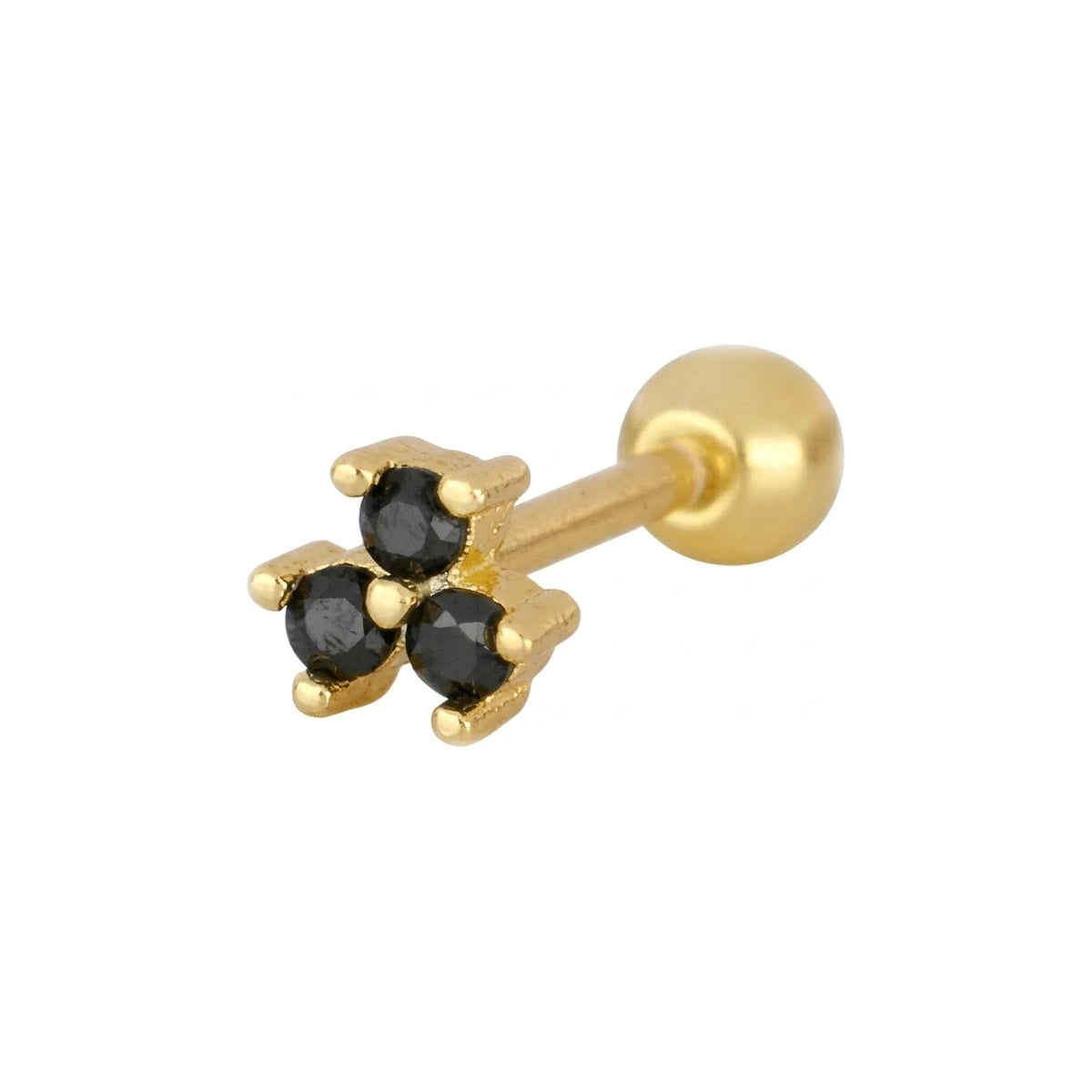 Piercing Trébol 3 Circonitas en dorado, con circonitas negras, una sola pieza