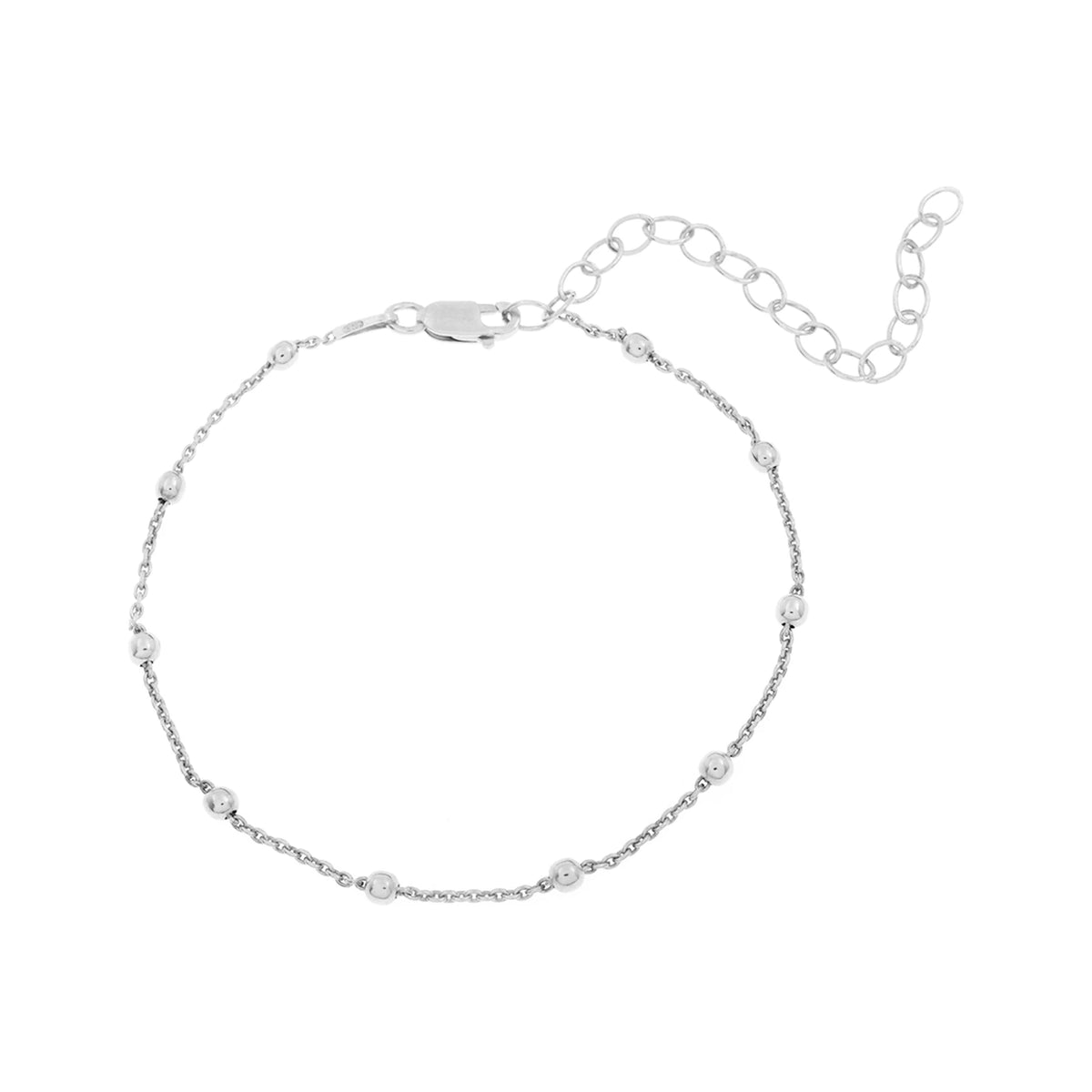 Pulsera de Bolas en Plata de Ley 925 en plata, pulsera de bolas con cierre y alargador