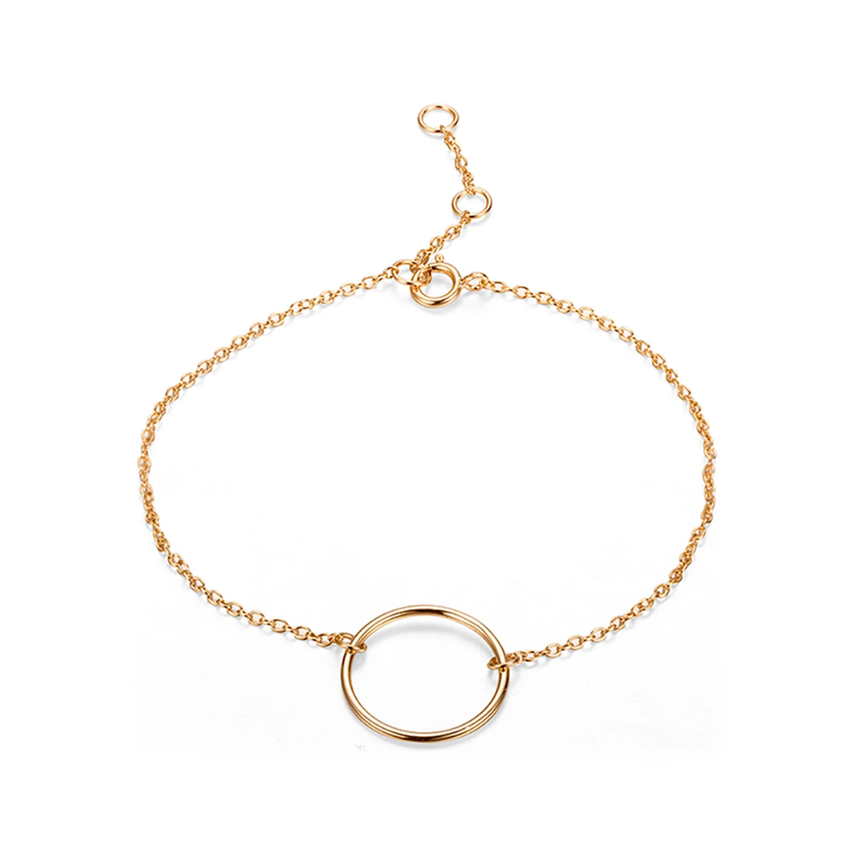 Pulsera Círculo Plata de Ley en dorado, pulsera de cadena con círculo hueco