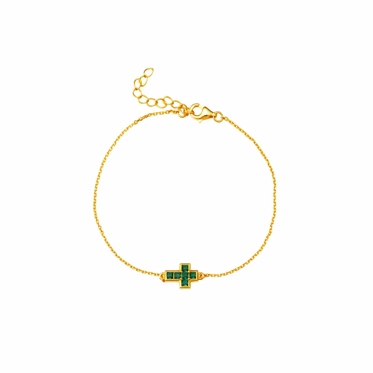 Pulsera Cruz dorada con circonitas verdes Cobalto Accesorios