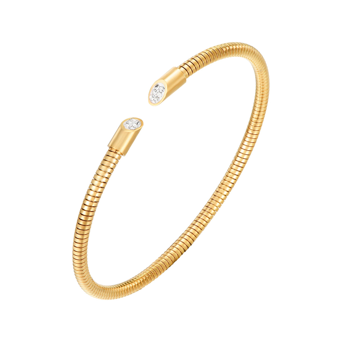 Pulsera Esclava Abierta con Circonitas en dorado, pulsera abierta con circonitas en los extremos
