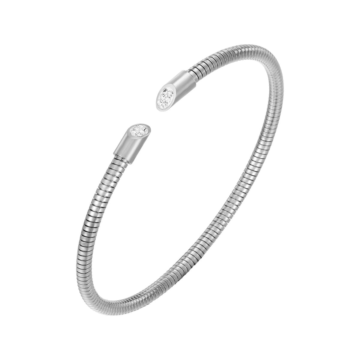 Pulsera Esclava Abierta con Circonitas en plateado, pulsera abierta con circonitas en los extremos