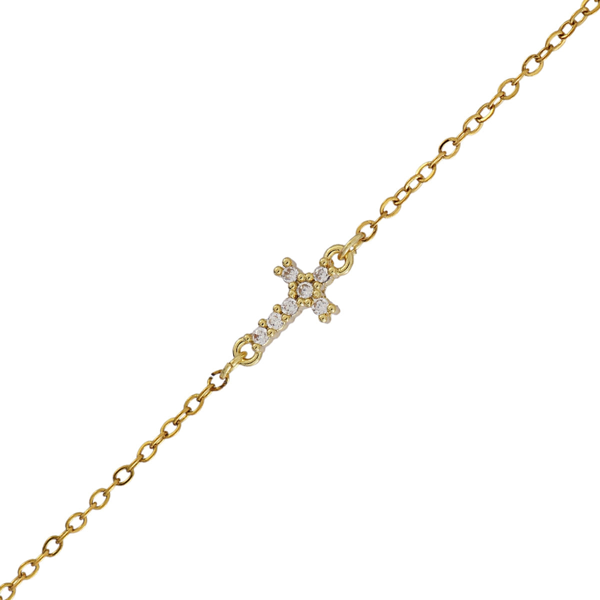 Pulsera Cruz Mini de Acero 316L, detalle de la cruz con circonitas