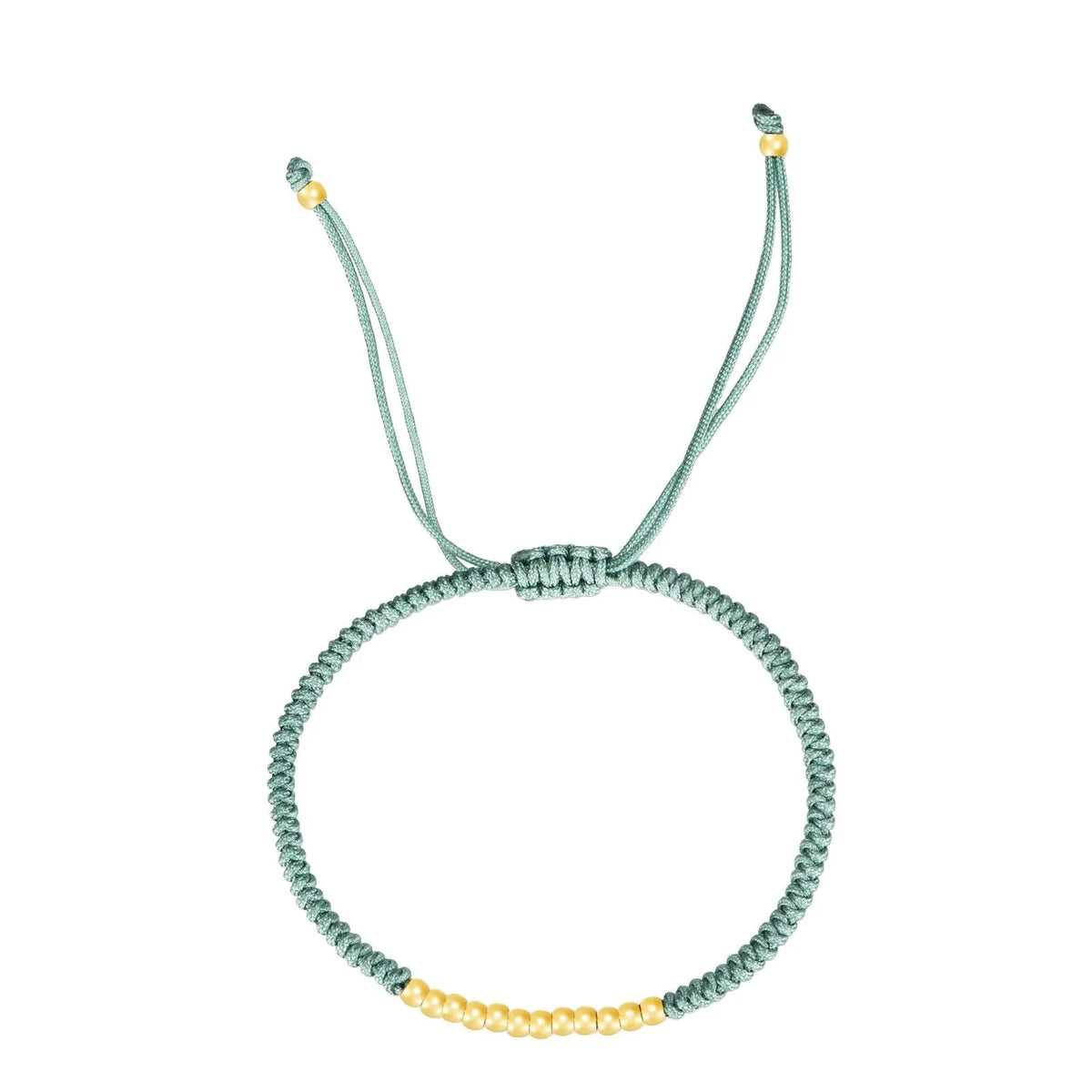 Pulsera de Hilo Ajustable con Bolitas de Acero 316L 3 mm en menta, con tramo de bolitas doradas