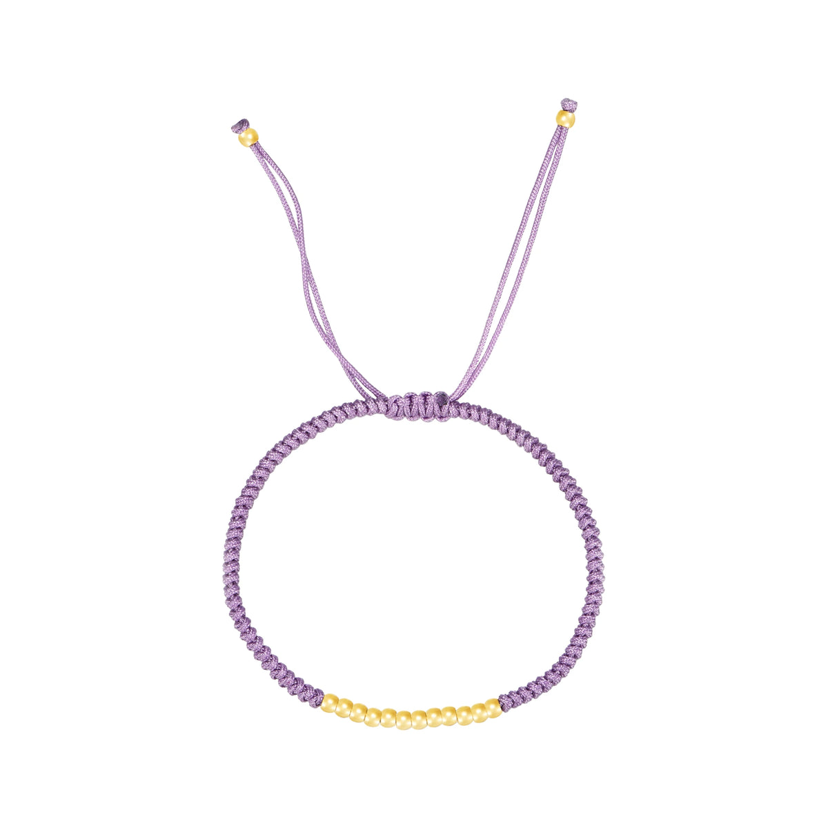 Pulsera de Hilo Ajustable con Bolitas de Acero 316L 3 mm en lila, con tramo de bolitas doradas