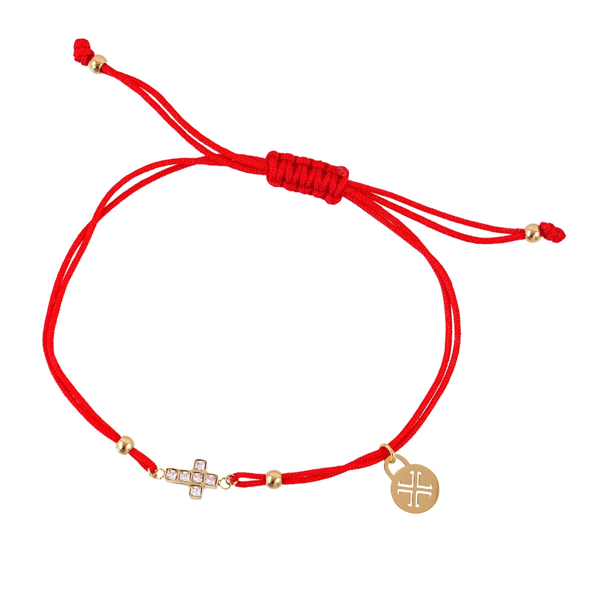 Vista completa pulsera Infinity Cross con cierre ajustable rojo
