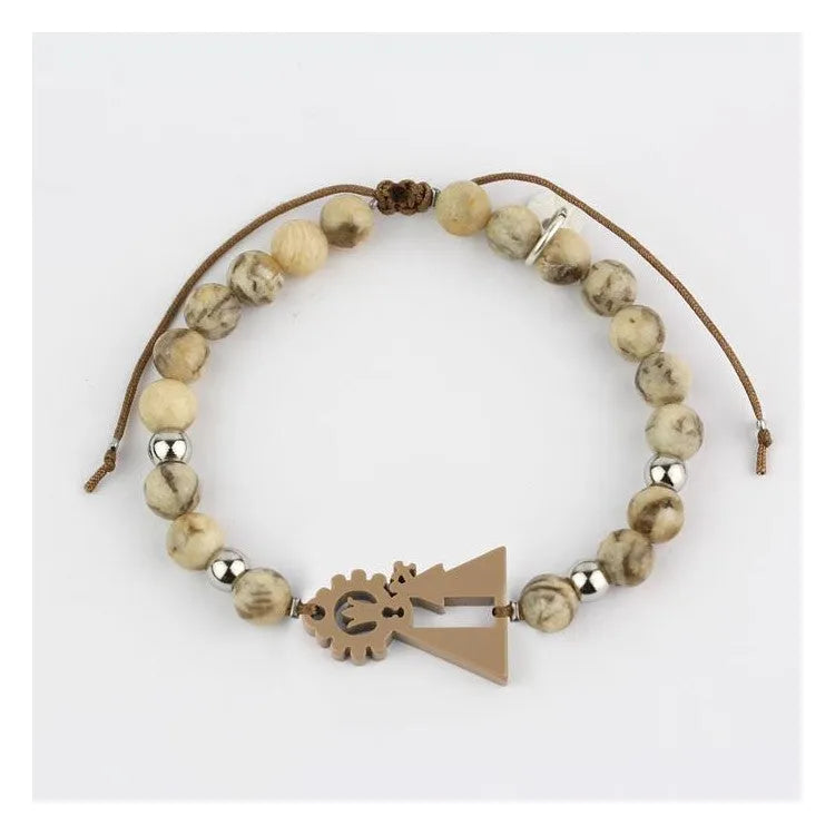 Pulsera Virgen de los Desamparados para hombre con piedras naturales, diseño religioso y sobrio