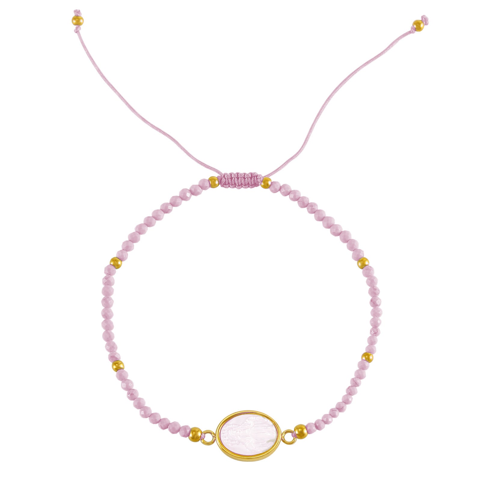 Miraculous Virgin bracelet in mother-of-pearl and natural stone, fine jewelry for a wedding guest, Cobalto Accesorios Valencia