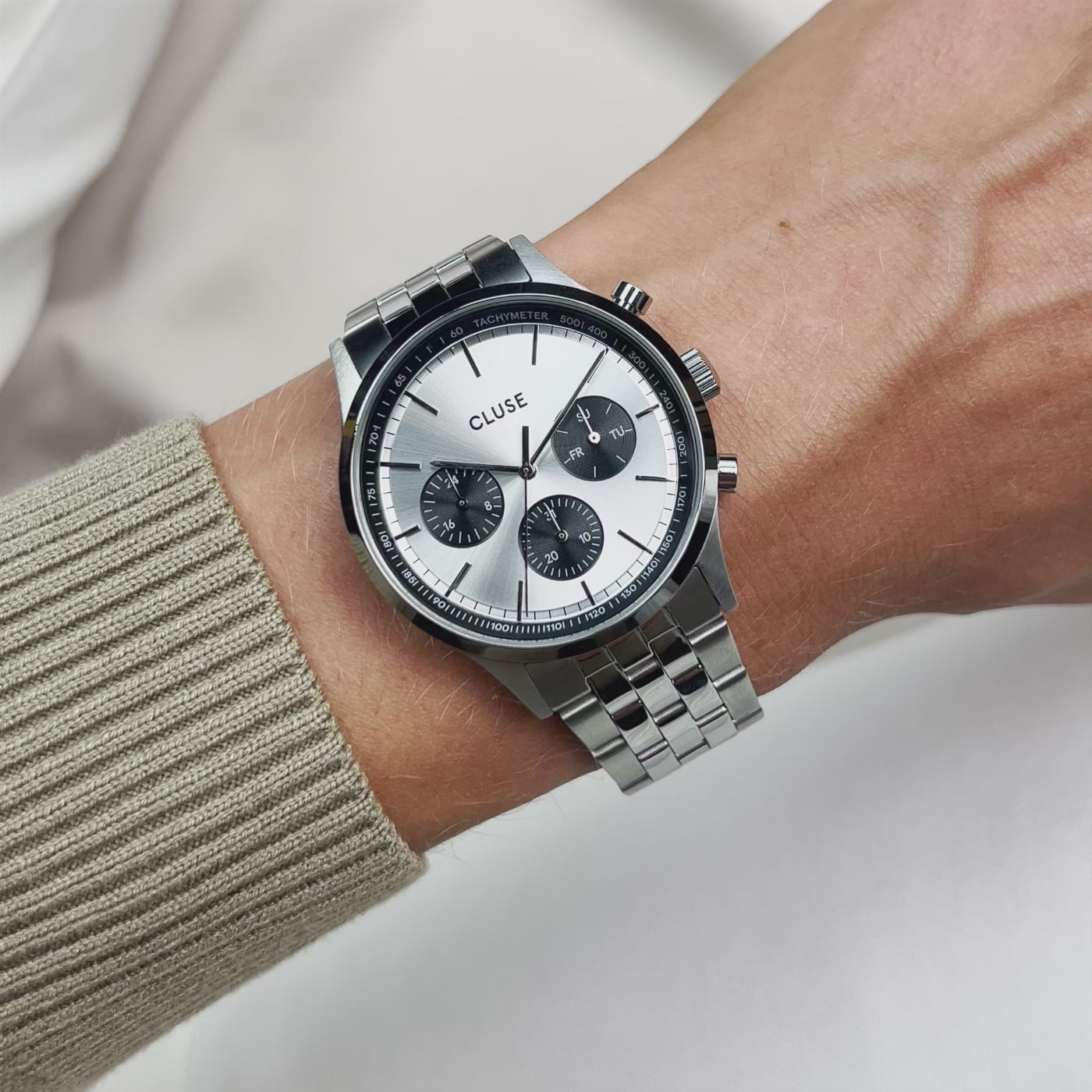 Reloj de hombre Cluse Anthéor Multifunción en acero inoxidable con subesferas de día, hora y fecha