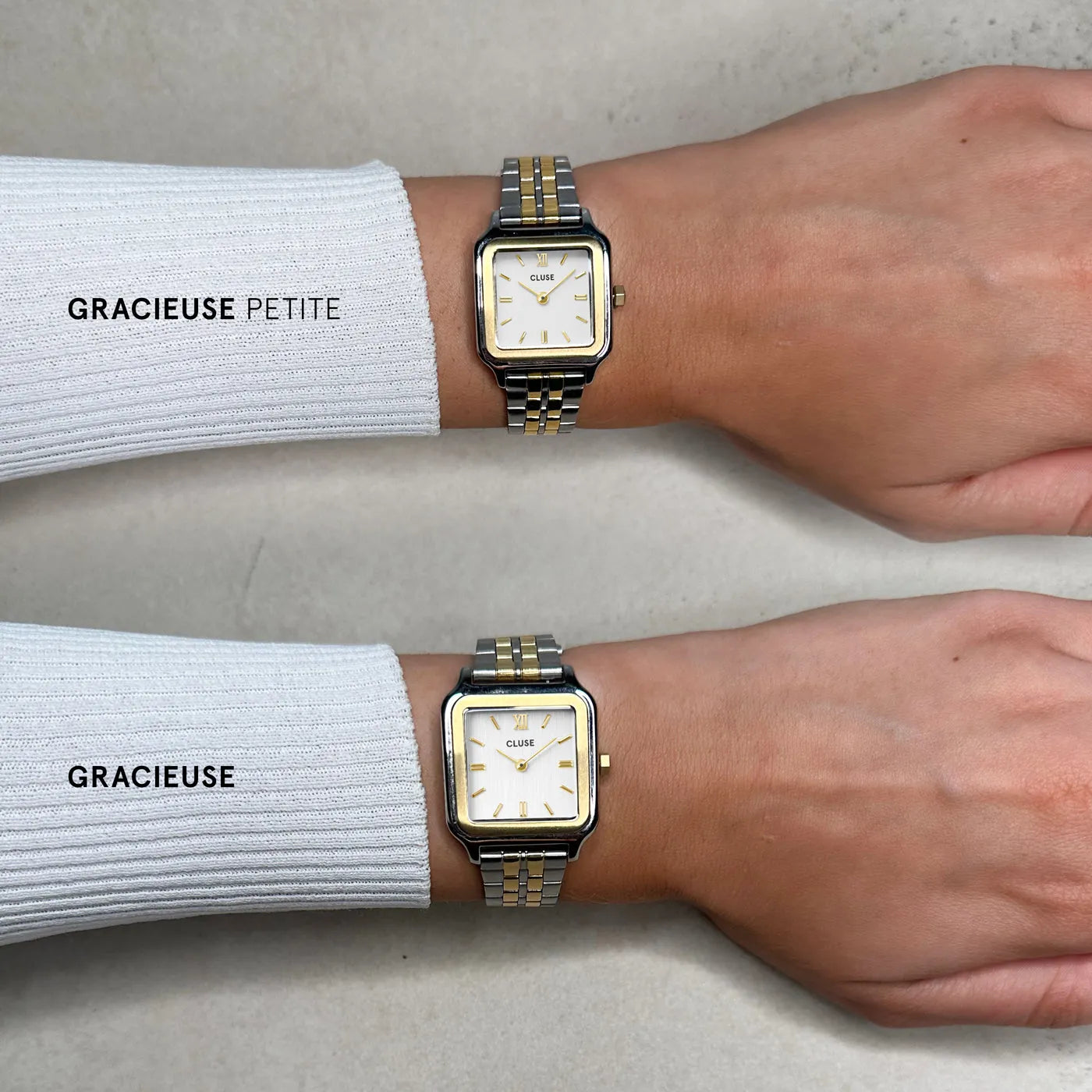 Reloj Cluse Gracieuse bicolor oro y plata en fotografía de producto