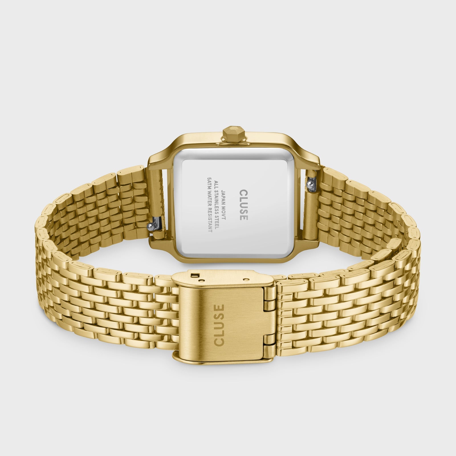 Parte trasera del reloj Cluse Gracieuse Petite dorado y blanco