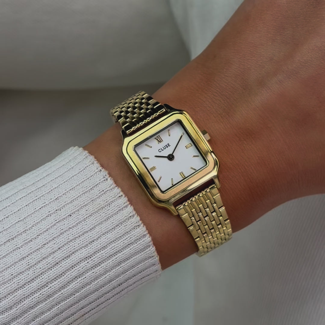 Miniatura de vídeo del reloj Cluse Gracieuse Petite dorado y blanco