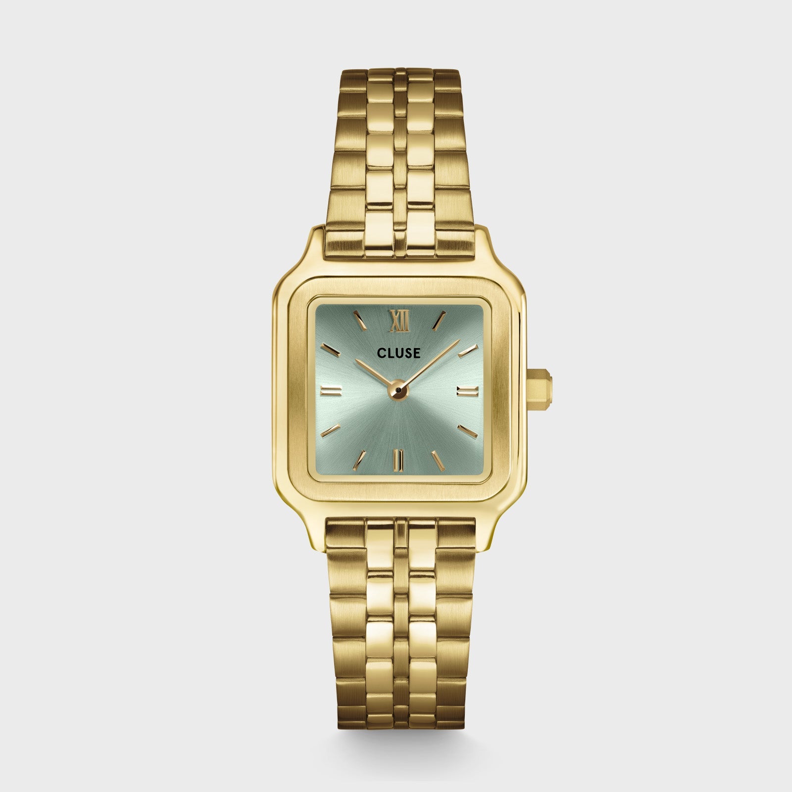 Reloj Cluse Gracieuse Petite verde salvia y dorado en vista frontal