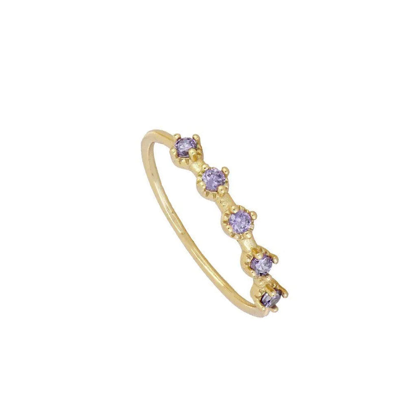 Anillo 5 Circonitas Plata de Ley 925 en Dorado - Cobalto Accesorios
