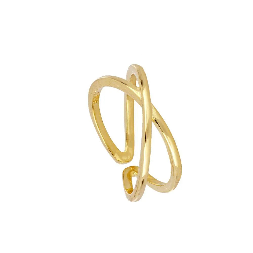 Anillo Abierto Cruzado de Plata 925 en dorado