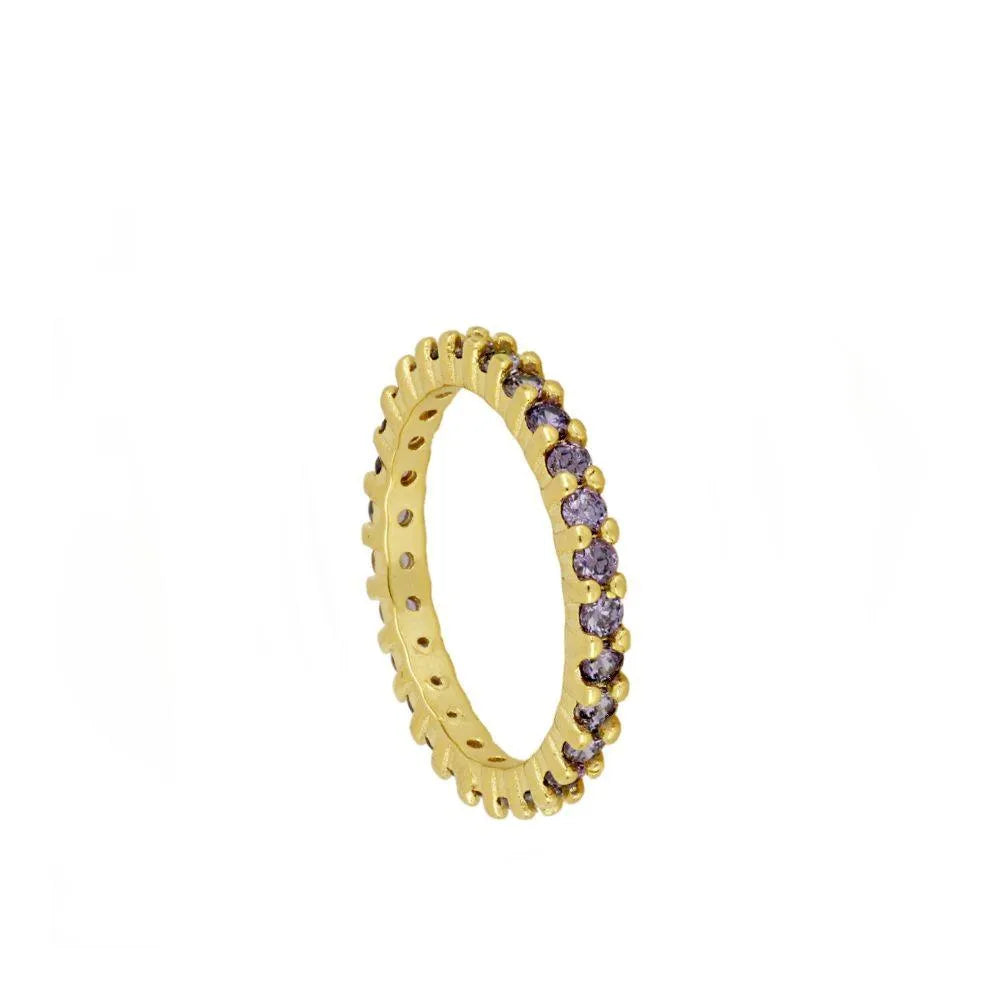 Anillo con circonitas de colores en plata de ley 925, diseño brillante y delicado