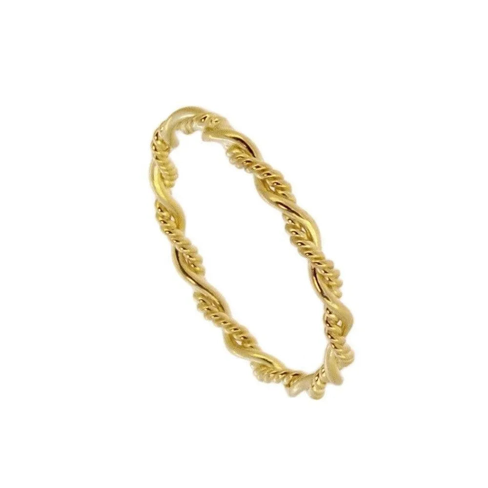 Anillo trenzado fino de dos texturas en plata de ley 925, diseño delicado para diario
