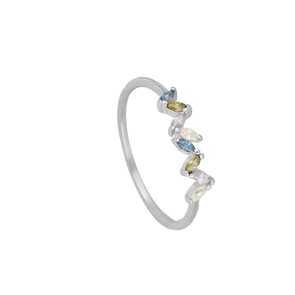 Anillo Zigzag Multicolor de Plata de Ley 925 en plata, con circonitas de colores en zigzag
