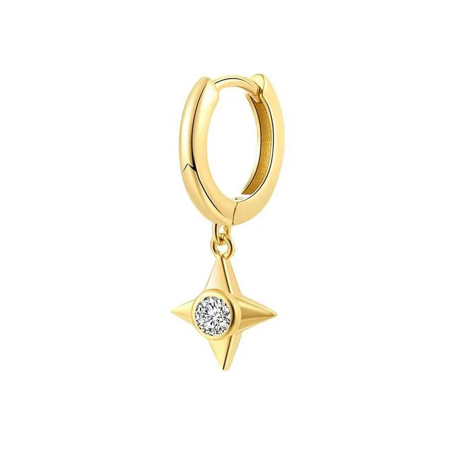 Aro con estrella de 4 puntas, diseño pequeño y moderno para combinar con otros pendientes