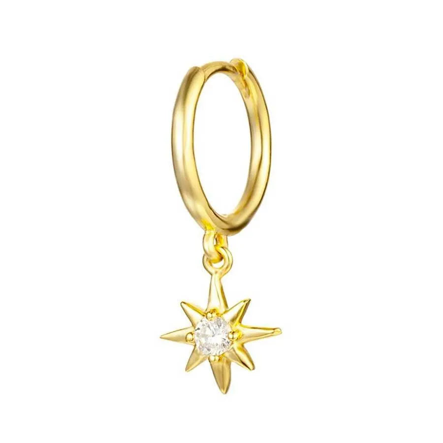 Aro con estrella y circonita, diseño pequeño y luminoso para llevar a diario