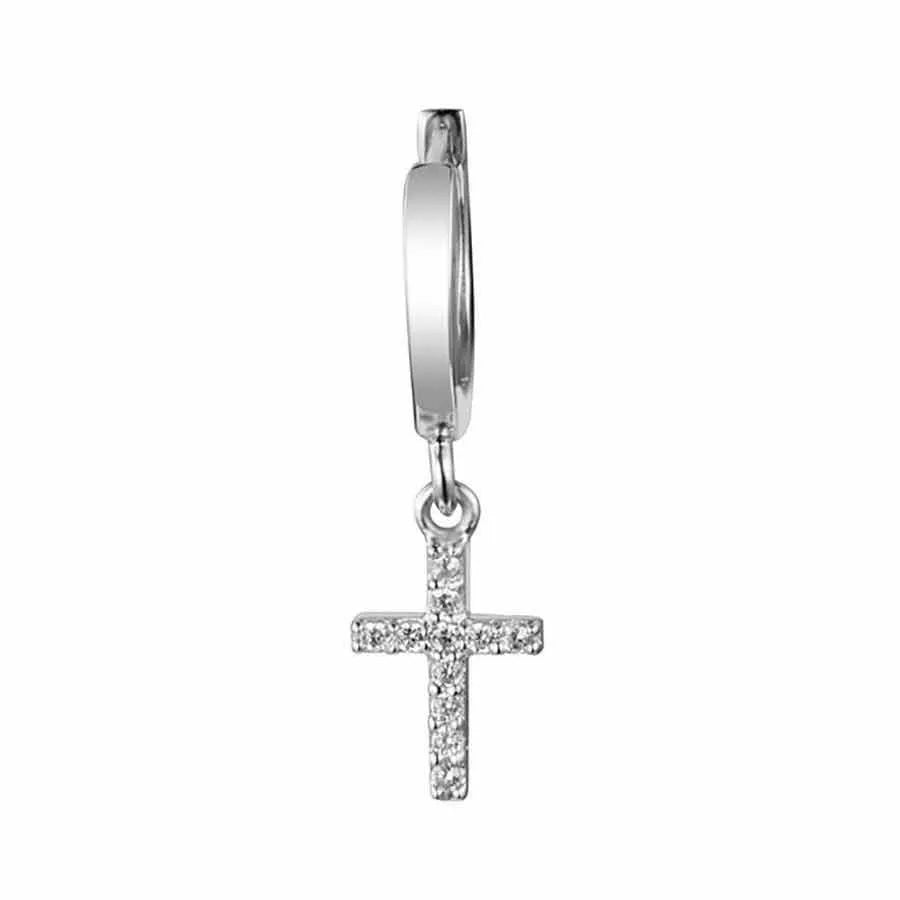 Aro mini con colgante de cruz y circonitas, accesorio pequeño con brillo sutil
