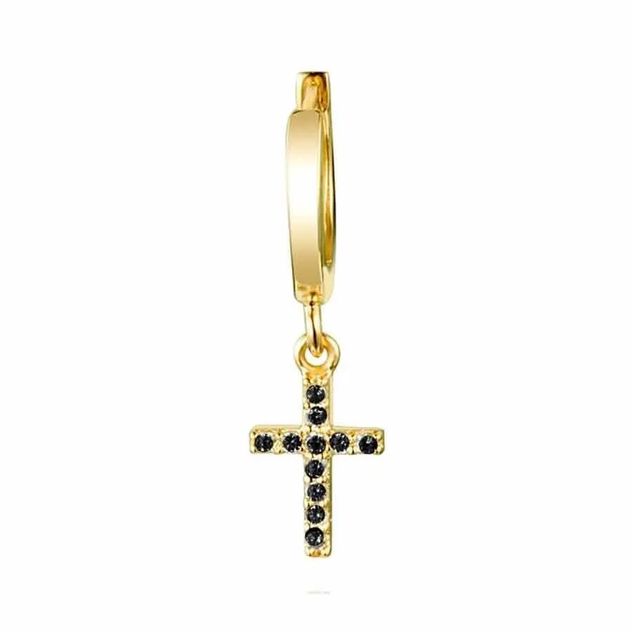 Aro mini con cruz brillante, pieza delicada para combinar con otros pendientes pequeños
