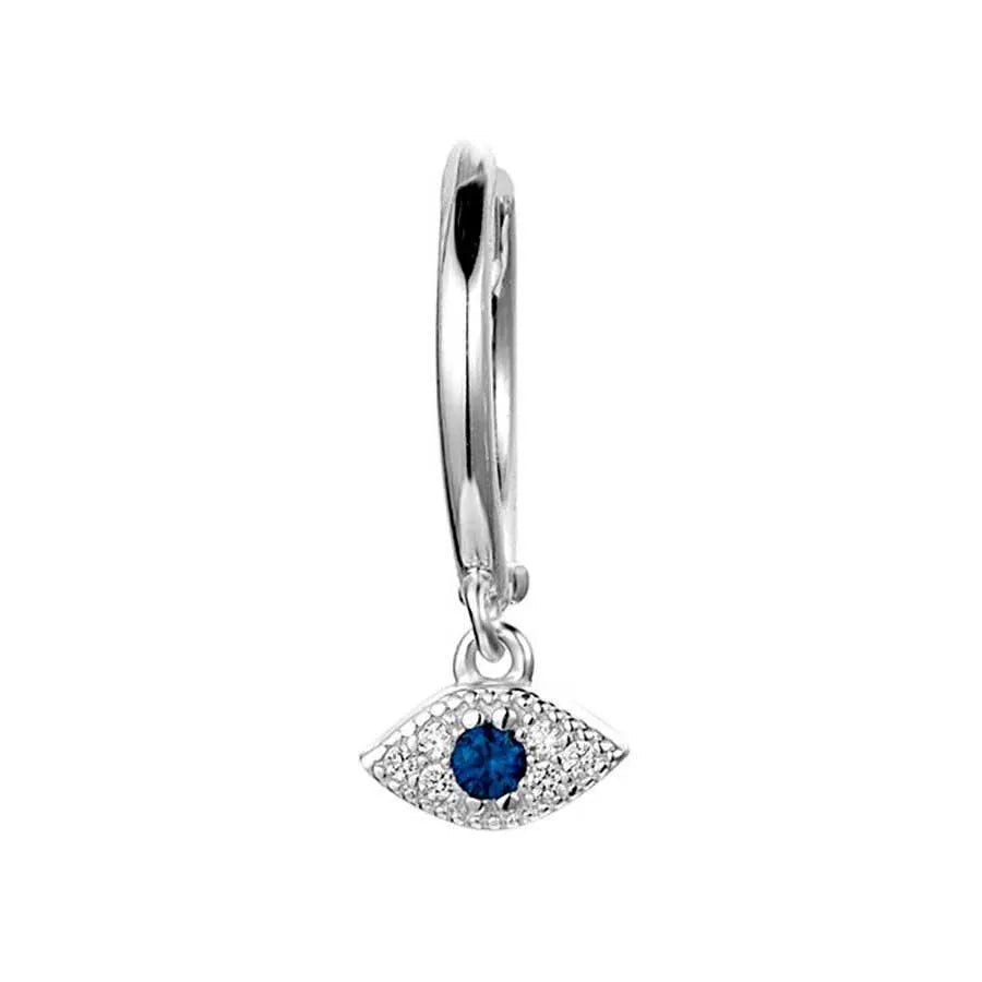 Aro con motivo de ojo y circonitas en tonos azul y blanco, diseño pequeño para diario