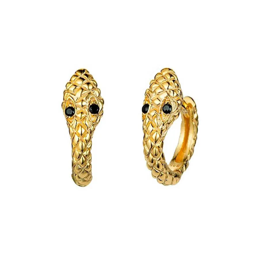 Aro con serpiente en plata de ley y baño de oro, diseño original con detalle colgante