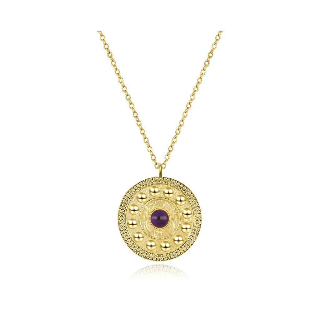 Collar con medalla tipo moneda y piedra, pieza delicada para llevar sola o combinada