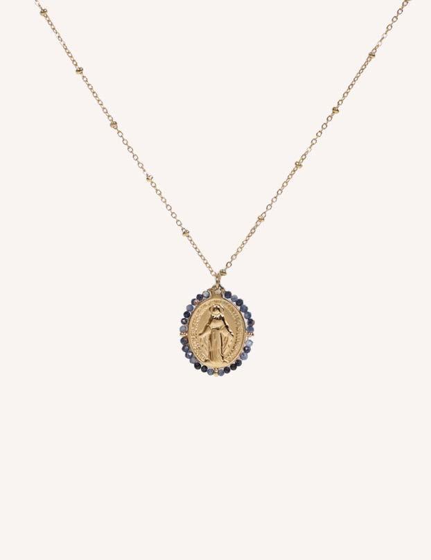 Collar Virgen Milagrosa y Piedras - Cobalto Accesorios