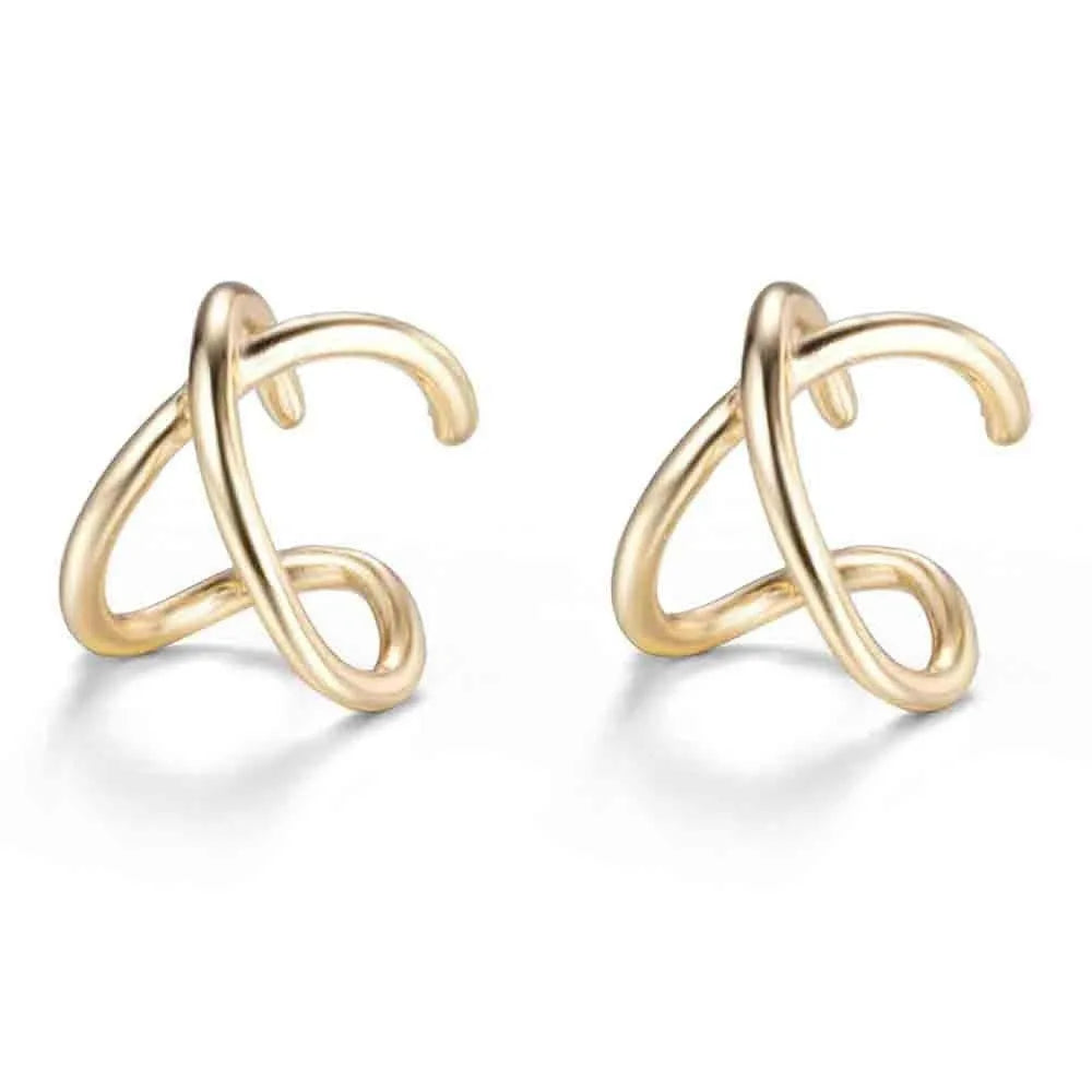 Ear cuff cruzado ancho, diseño moderno para decorar la oreja sin agujero adicional
