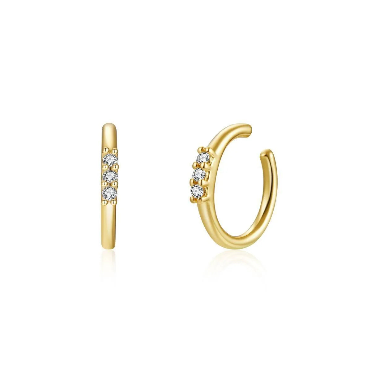 Ear cuff finito con 3 circonitas, diseño delicado para decorar la oreja