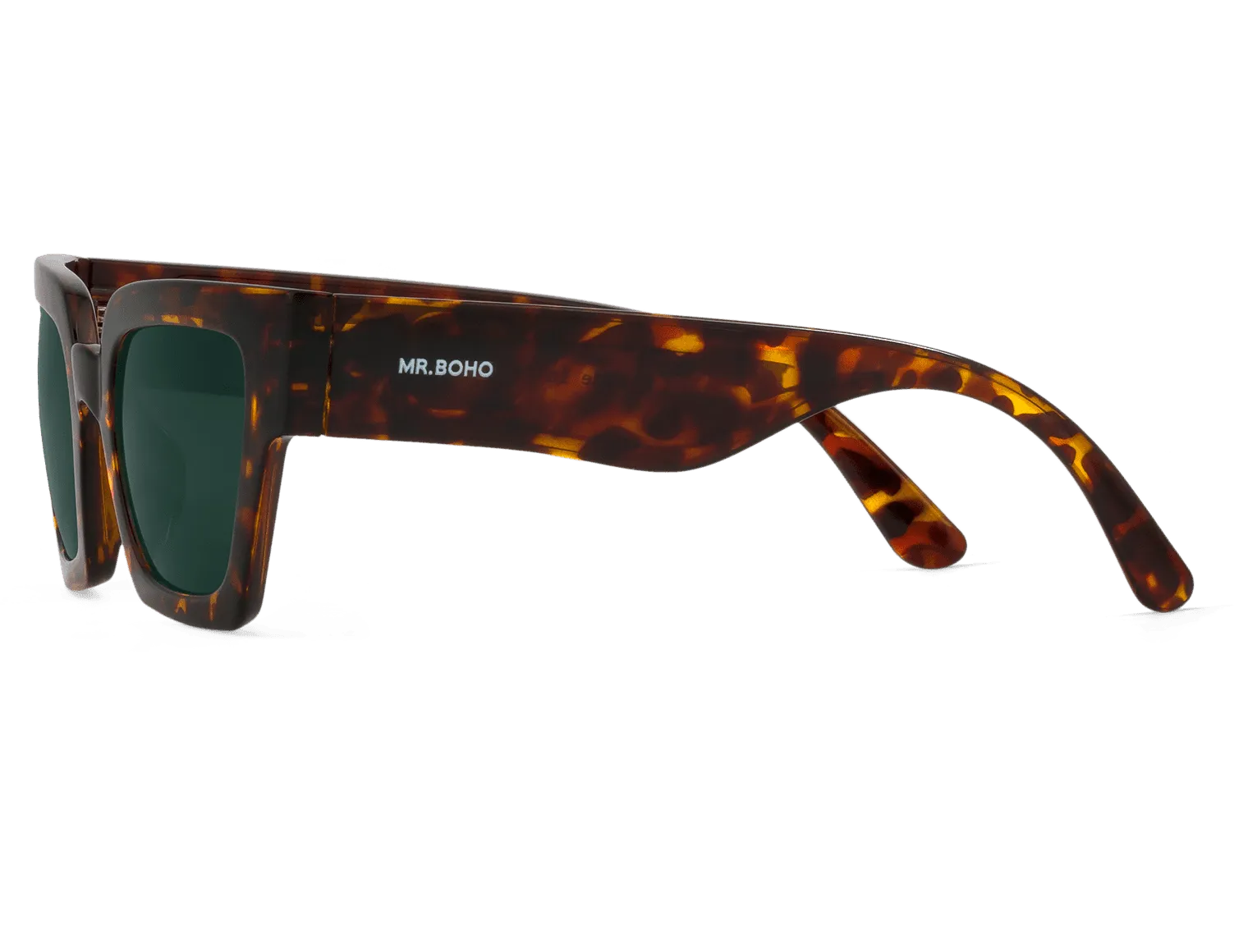 Gafas de sol Mr. Boho FRELARD Cheetah Tortoise en vista oblicua, mostrando montura y lentes