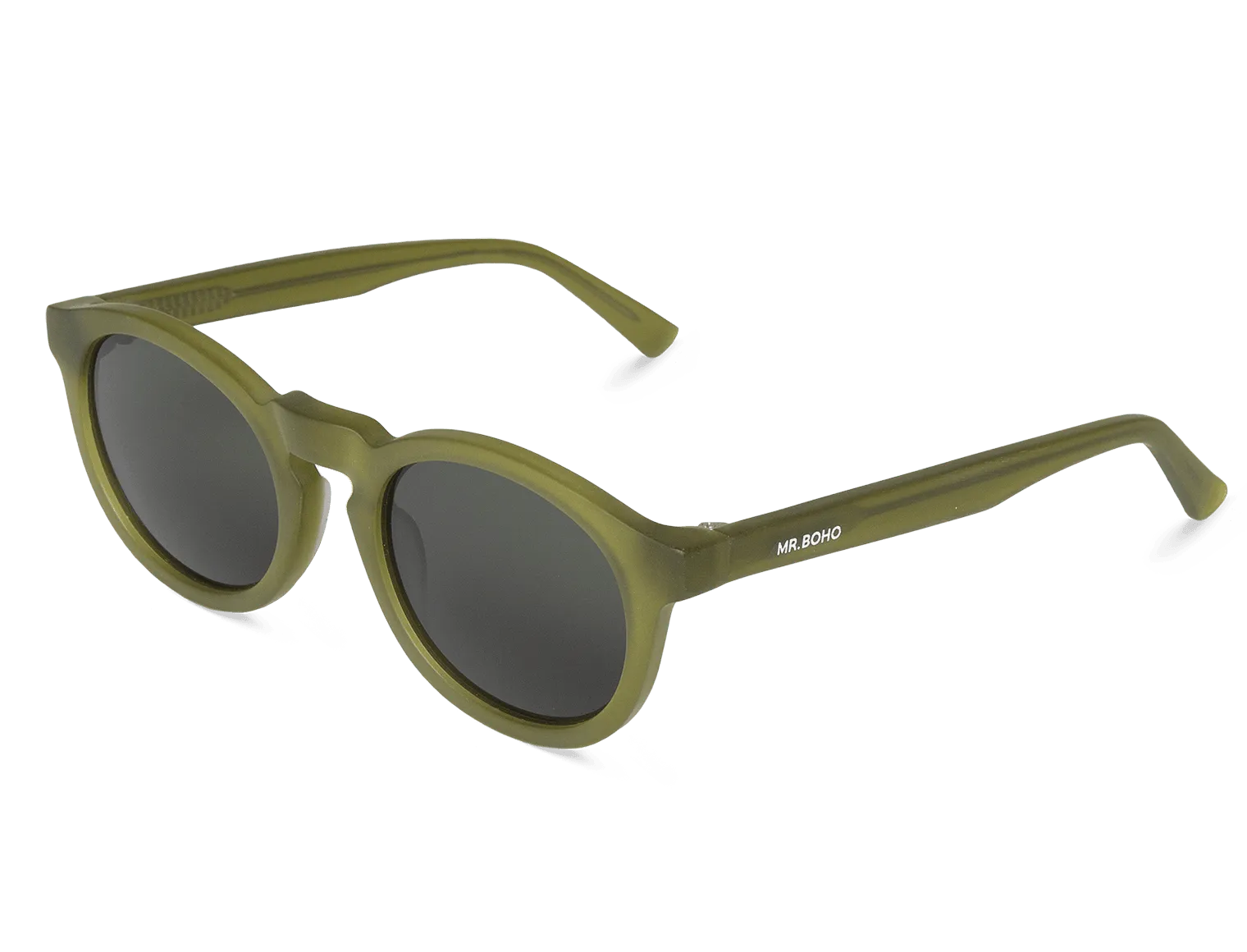 Gafas de sol Mr. Boho JORDAAN Matte Basil en vista lateral, detalle de la montura verde