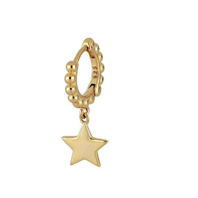 Pendiente aro con bolitas y estrella, diseño pequeño de inspiración celestial