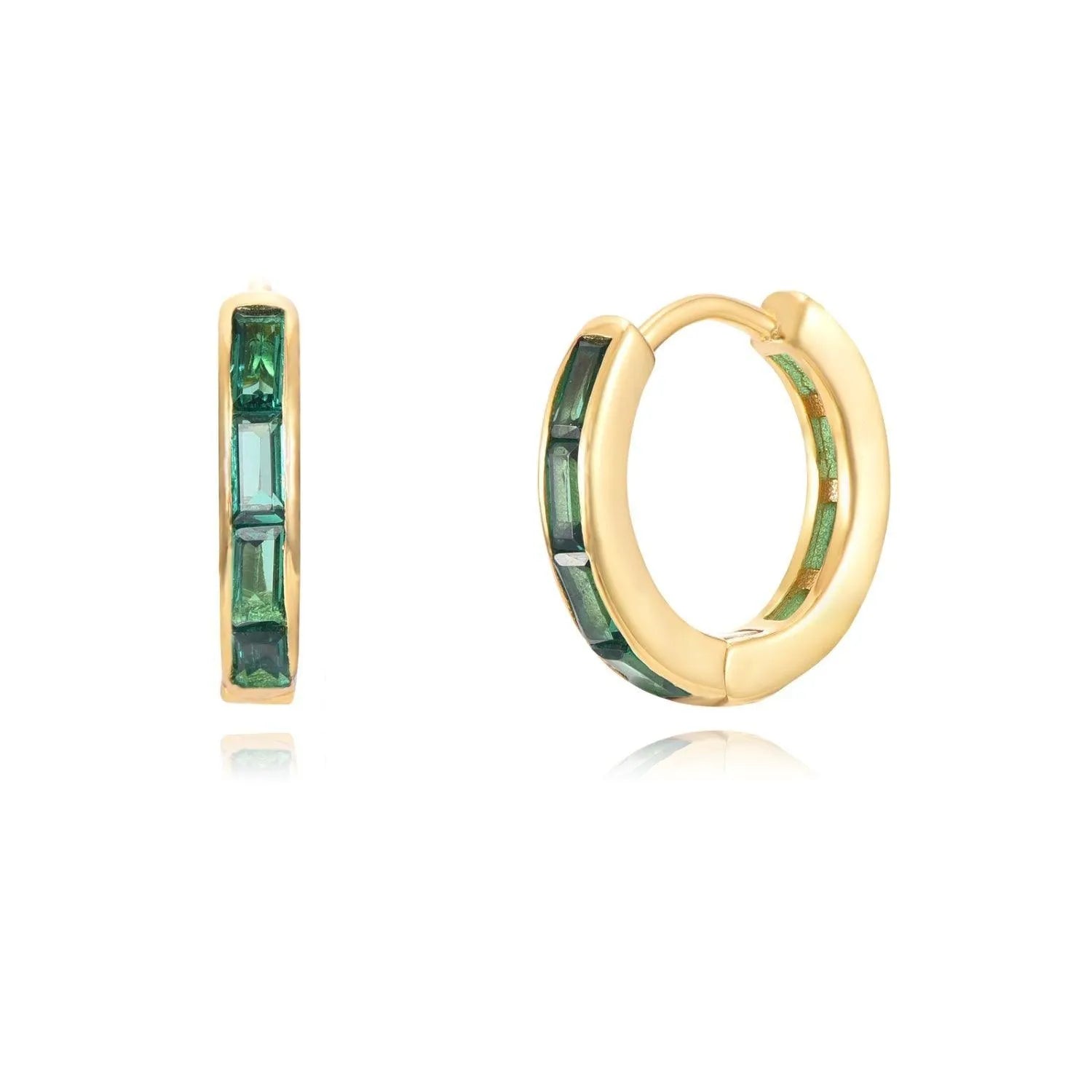 Pendiente aro con circonitas baguette continuas, diseño brillante y elegante