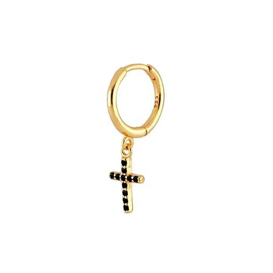 Pendiente Aro Cruz Mini Black - Cobalto Accesorios , Joyería Valencia