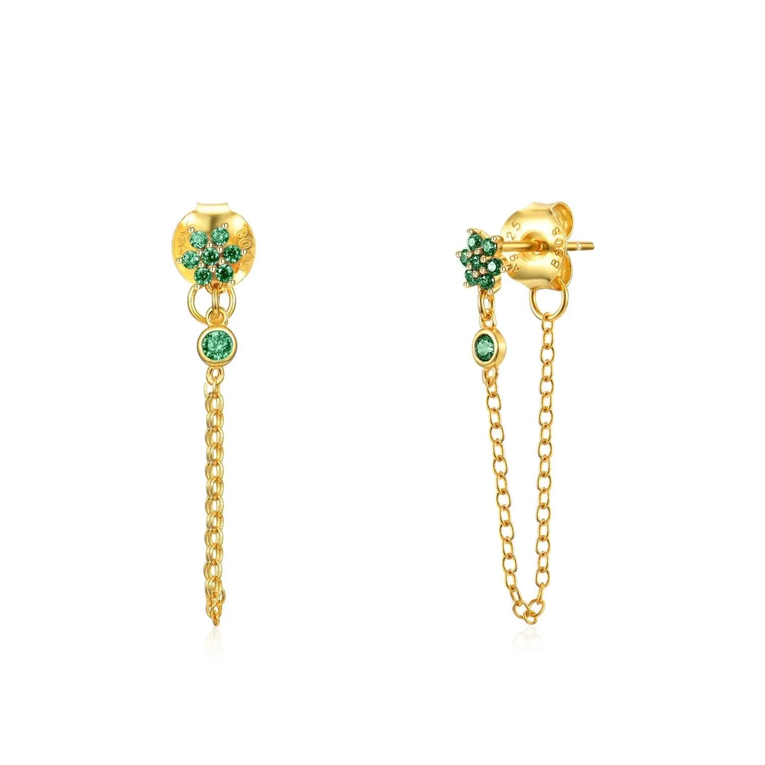 Pendiente flor con cadena y circonitas, accesorio delicado para combinar con otros pendientes