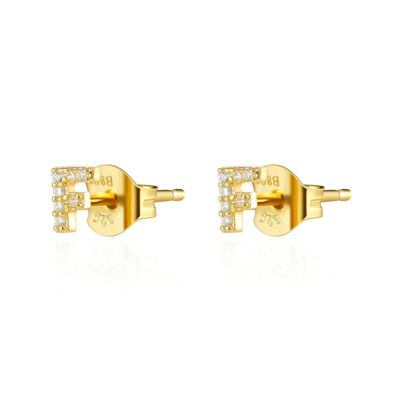 Pendiente Inicial con Circonitas Plata y Oro en Dorado - vista 11 - Cobalto Accesorios