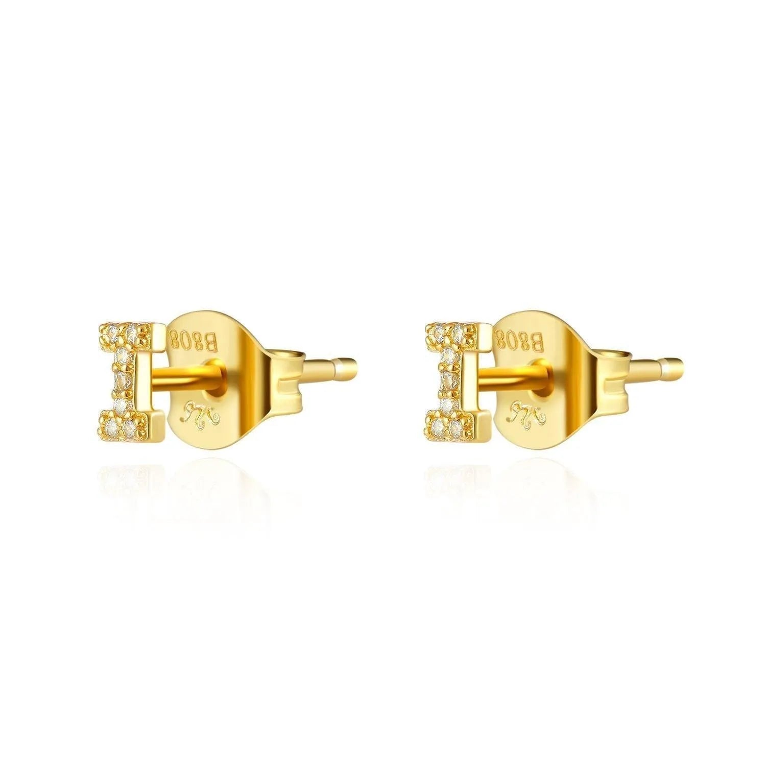Pendiente Inicial con Circonitas Plata y Oro en Dorado - vista 15 - Cobalto Accesorios