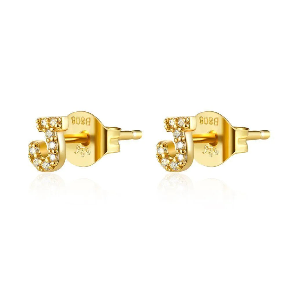 Pendiente Inicial con Circonitas Plata y Oro en Dorado - vista 17 - Cobalto Accesorios