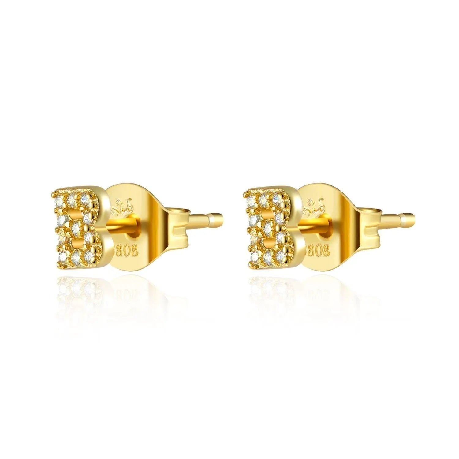Pendiente Inicial con Circonitas Plata y Oro en Dorado - vista 4 - Cobalto Accesorios