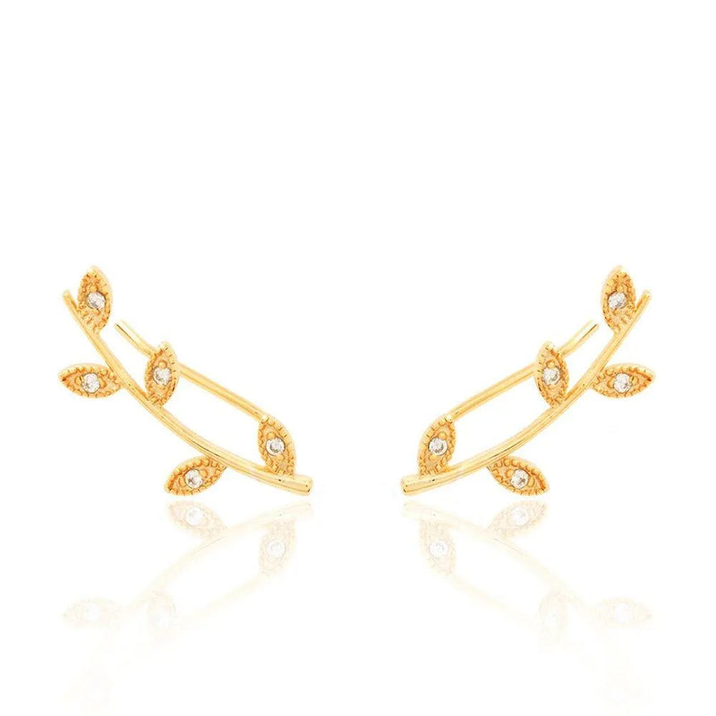 Pendiente Trepador Ramitas con Circonitas | Plata en Dorado - Cobalto Accesorios