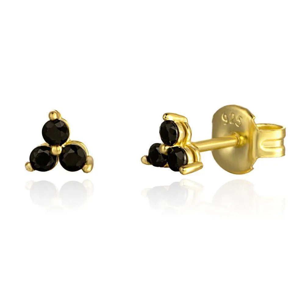 Pendiente Tres Circonitas Triángulo - Plata de Ley en Dorado - vista 4 - Cobalto Accesorios