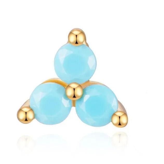 Pendiente Tres Circonitas Triángulo - Plata de Ley en Dorado - vista 6 - Cobalto Accesorios