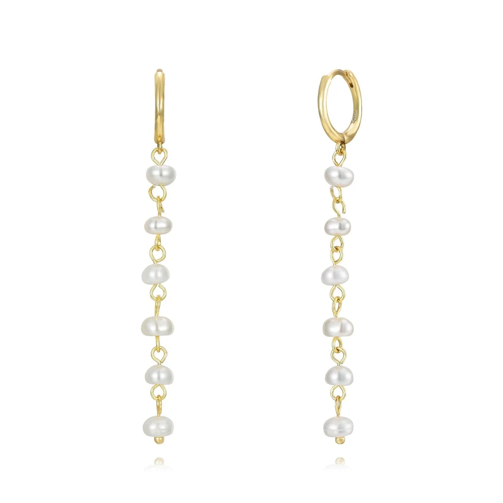 Pendientes de aro con perlas colgantes, diseño elegante en plata de ley y baño de oro